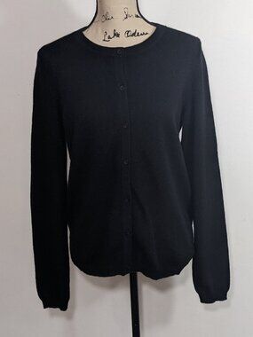 C by Bloomingdale's Cashmere Crewneck Black Button Cardigan Sweater XL *snag NEW